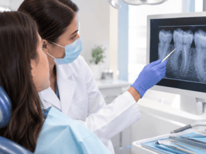 dentist examining a cracked tooth on an X-ray